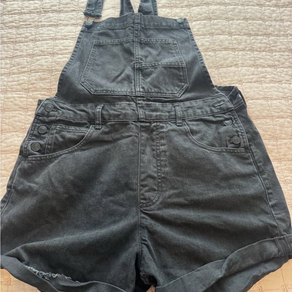 Free People Black Denim Short Overalls